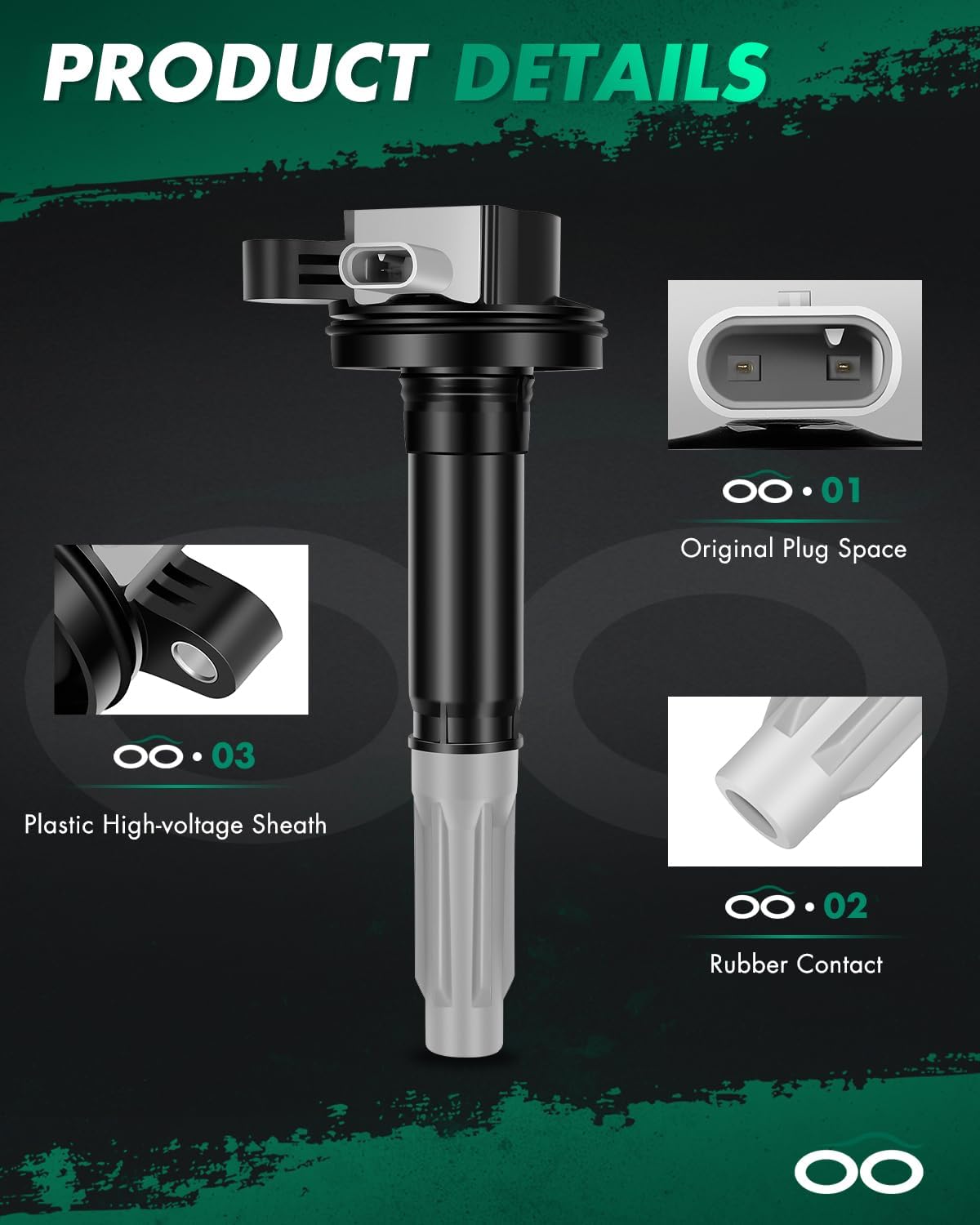 SCITOO 8 ignition coils + 8 iridium Spark Plugs 2015-2016 for Mustang 5.2L L4 DG558 UF780