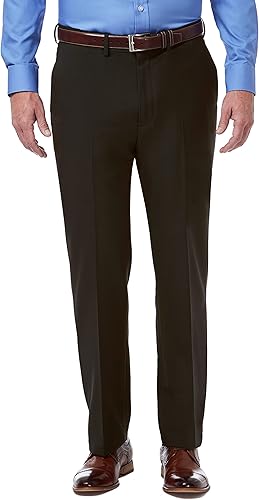 Haggar Men's Premium Comfort Classic Fit Flat Front Expandable Waist Pant, Dark 
