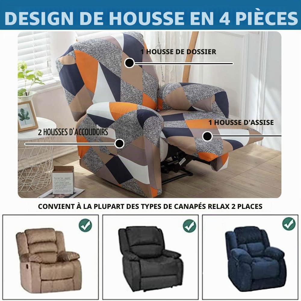 4/6/8 pièces Housse pour Fauteuil Relax Extensible 1 2 3 places Canapé Relax Sofa Housse Fauteuil Inclinable Complète Spandex Housse de Canapé Protège Canapé Housse avec Poche Latérale ( Color : 33# ,