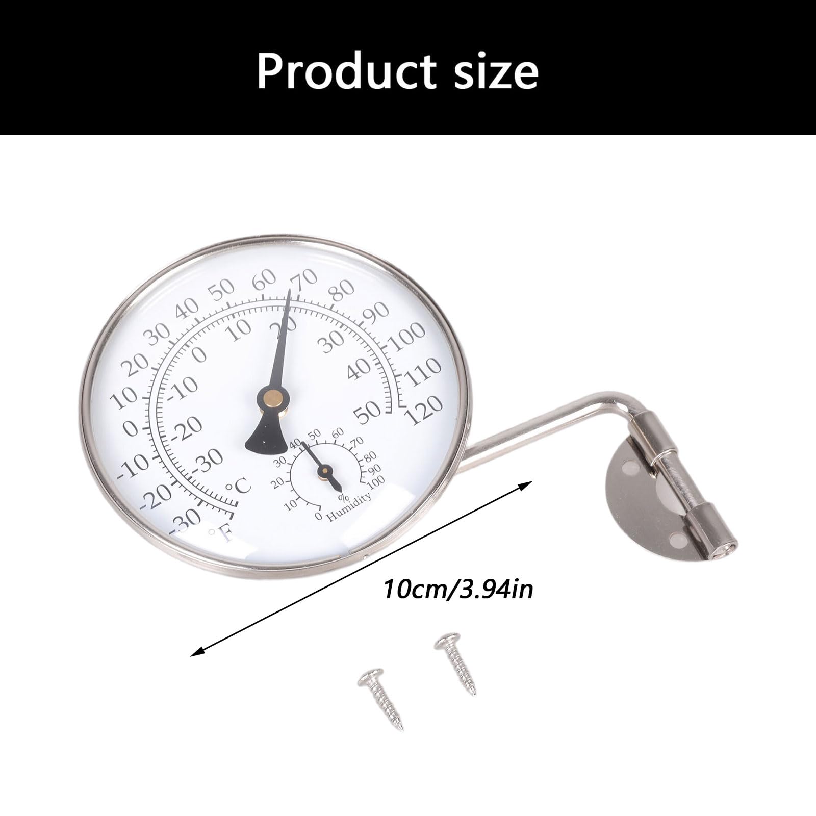 Thermomètre analogique 100 mm - Jauge d'environnement - Finition argentée - Systèmes de liaison en cuivre et verre pour l'environnement en temps réel