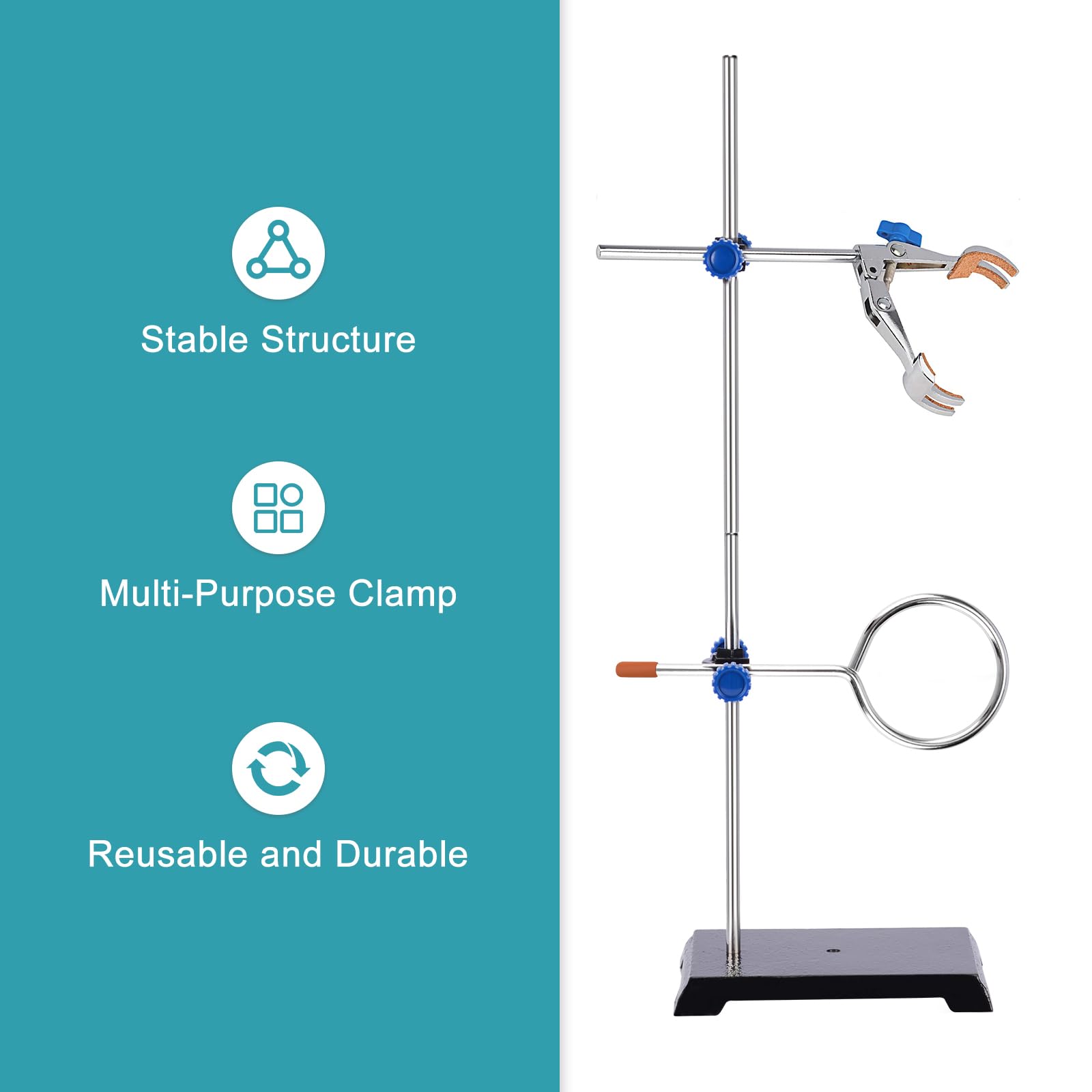 stonylab Support de Laboratoire Stands, Lab Stand Set Support en Acier avec Tige, 4-Prong Pince de Pivot, Anneau de Cornue et 2 Têtes de Bossage (2)