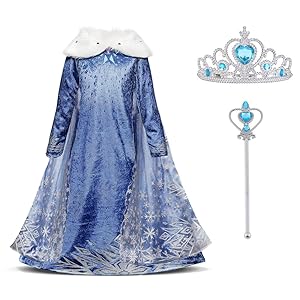 URAQT Disfraz Princesa Niña Con Corona y Varita Hada, Vestido de Copo de Nieve de Encaje Fino Para Halloween, Carnaval, Navidad, Cumpleaños, Fiesta, Cosplay - Oferta en Juguetes y juegos