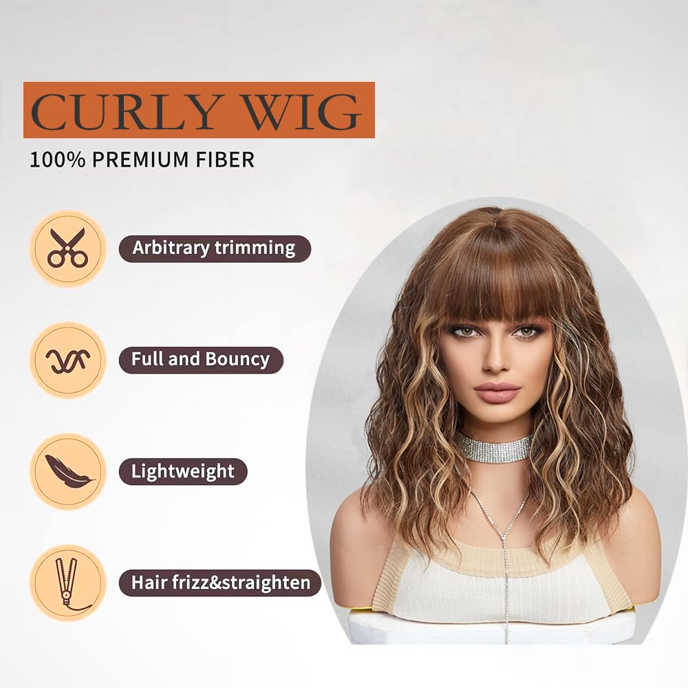 Amazon.com : Haoland Short Brown Blonde Wig,Shoulder Length  display picture 1