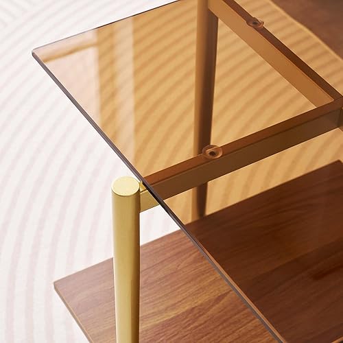 Miniatura 6 de Mesa auxiliar de cristal, mesa de sofá de diseño moderno de mediados de siglo, 41 pulgadas de largo x 21 pulgadas de ancho x 17 pulgadas de alto,