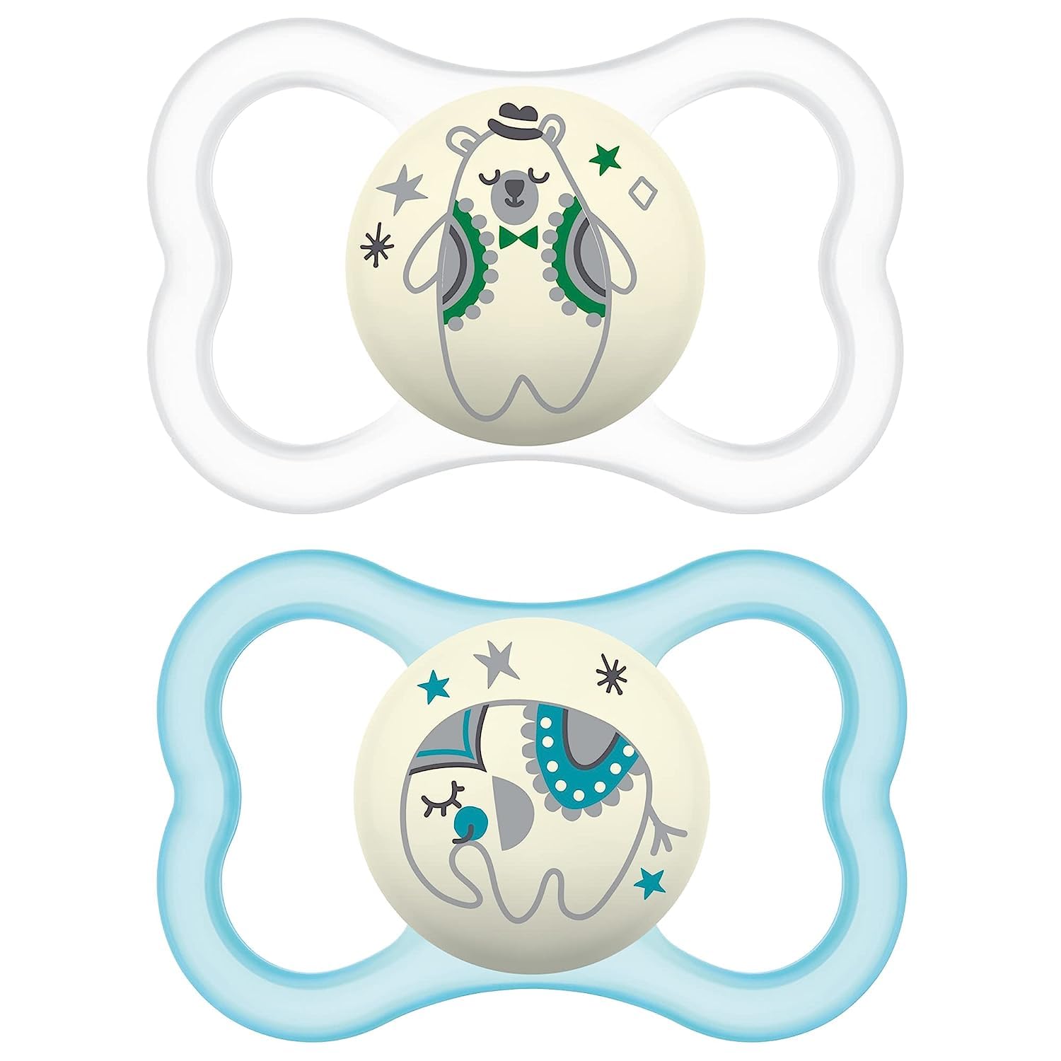 MAMAir Night & Day Baby Pacifier, for Sensitive Skin, Glows in The Dark, 2 Pack, 6-16 Months, Unisex