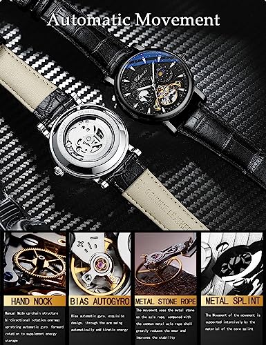 Image of FORSINING Men's Watch Luminous Starry Sky with Moon Phase Tourbillon, Mechanical Automatic Self-wind Fashion Watches, Stainless Steel Case Leather Belt Wristwatch