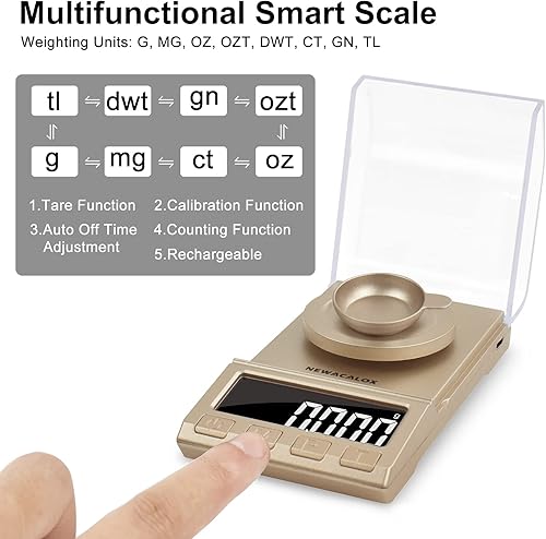 Miniatura 2 de Milligram Scale with USB Recharge, NEWACALOX Portable Jewelry Scale 100 x 0.001g with LCD Backlit, Tare, Powder Scale, Micro Scale for Powder
