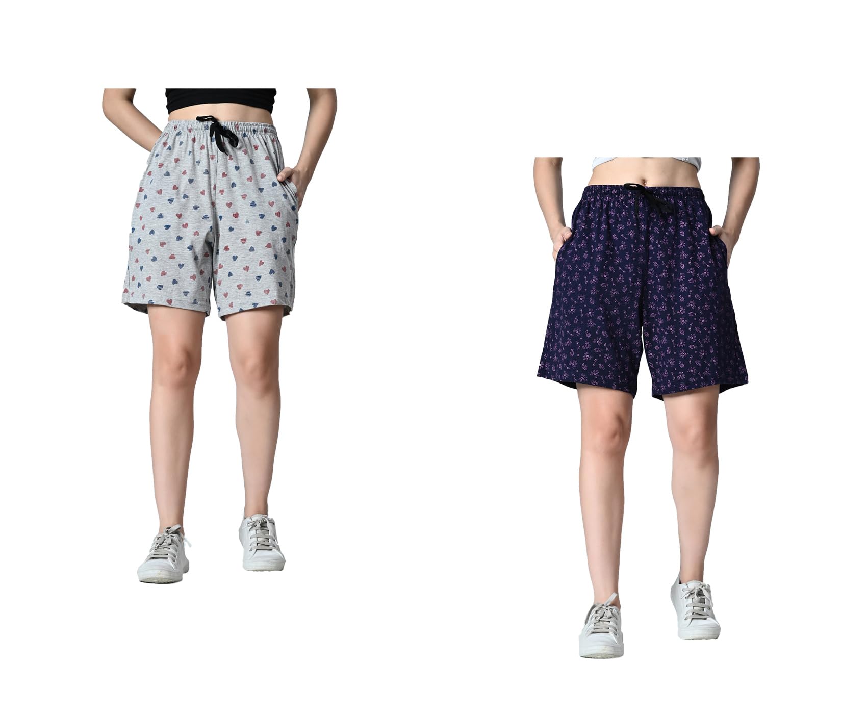 indi weaves Pack of 2 Women’s Cotton Printed Bermuda Shorts with Drawstring Nada, Both Side Pockets, Casual Comfort Fit-picture-35