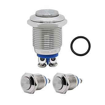 Coolais 2 Pcs Mini Metal Push Button Switch Momentary Screw Terminal Waterproof Push Start Button 12mm 3A 250VAC PBSM-04 (High Head)