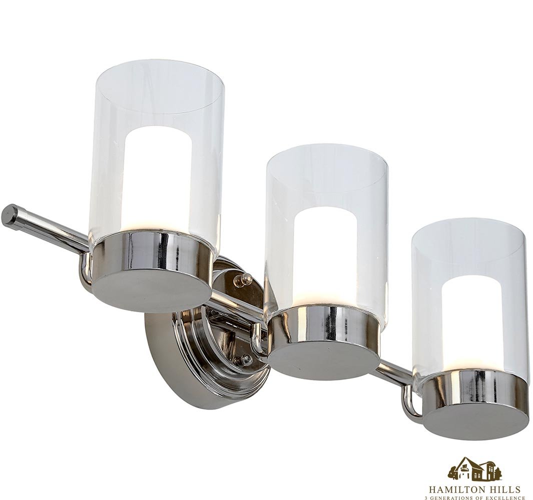 Hamilton Hills Polished Nickel Candle Light Fixture | Glass Surrounded LED Lighting Fixture | Vanity, Bedroom, or Bathroom | Interior Lighting Triple Light
