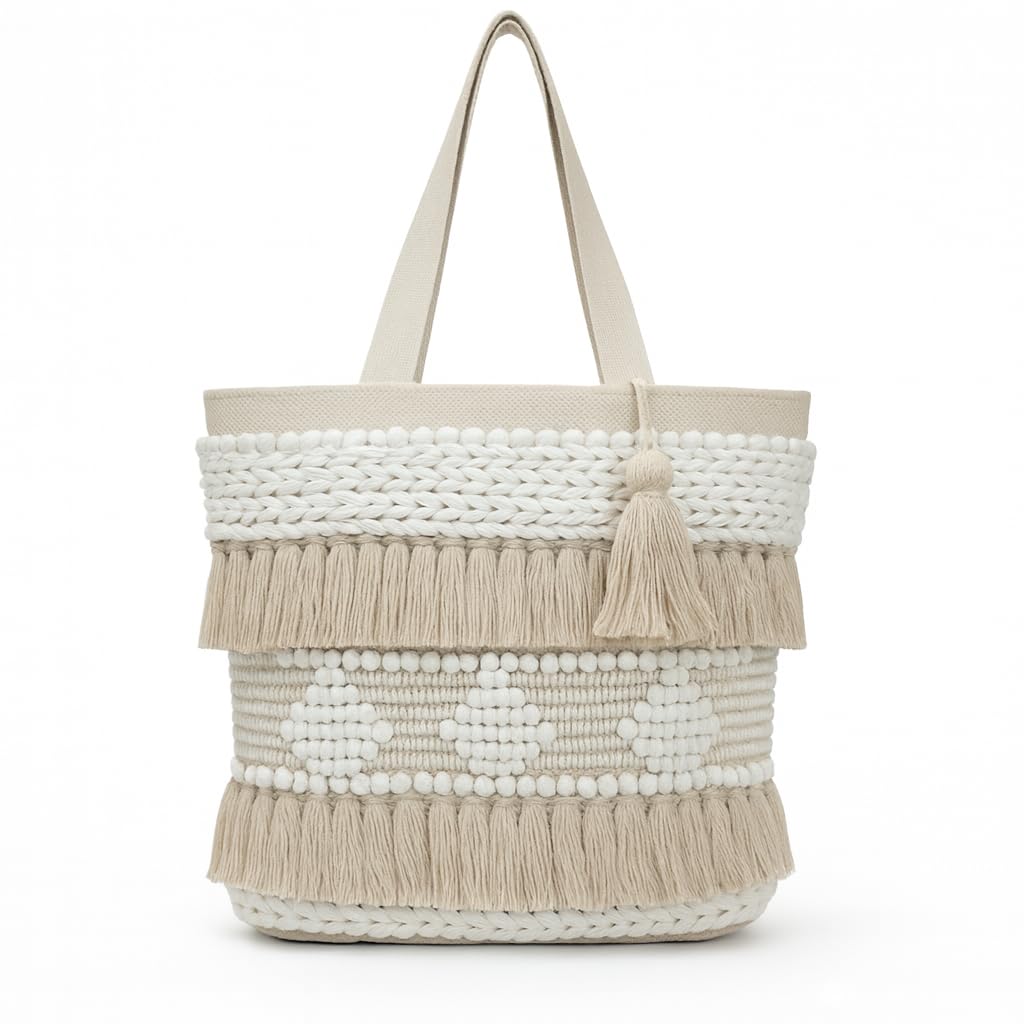 oll oo la la beauty Boho Tote Bag for Women – Cotton Rope Woven Shoulder Bag with Tassels, Handmade Macrame Beach Tote, Large Eco-Friendly Summer Handbag for Travel, Shopping & Everyday Use-picture-47