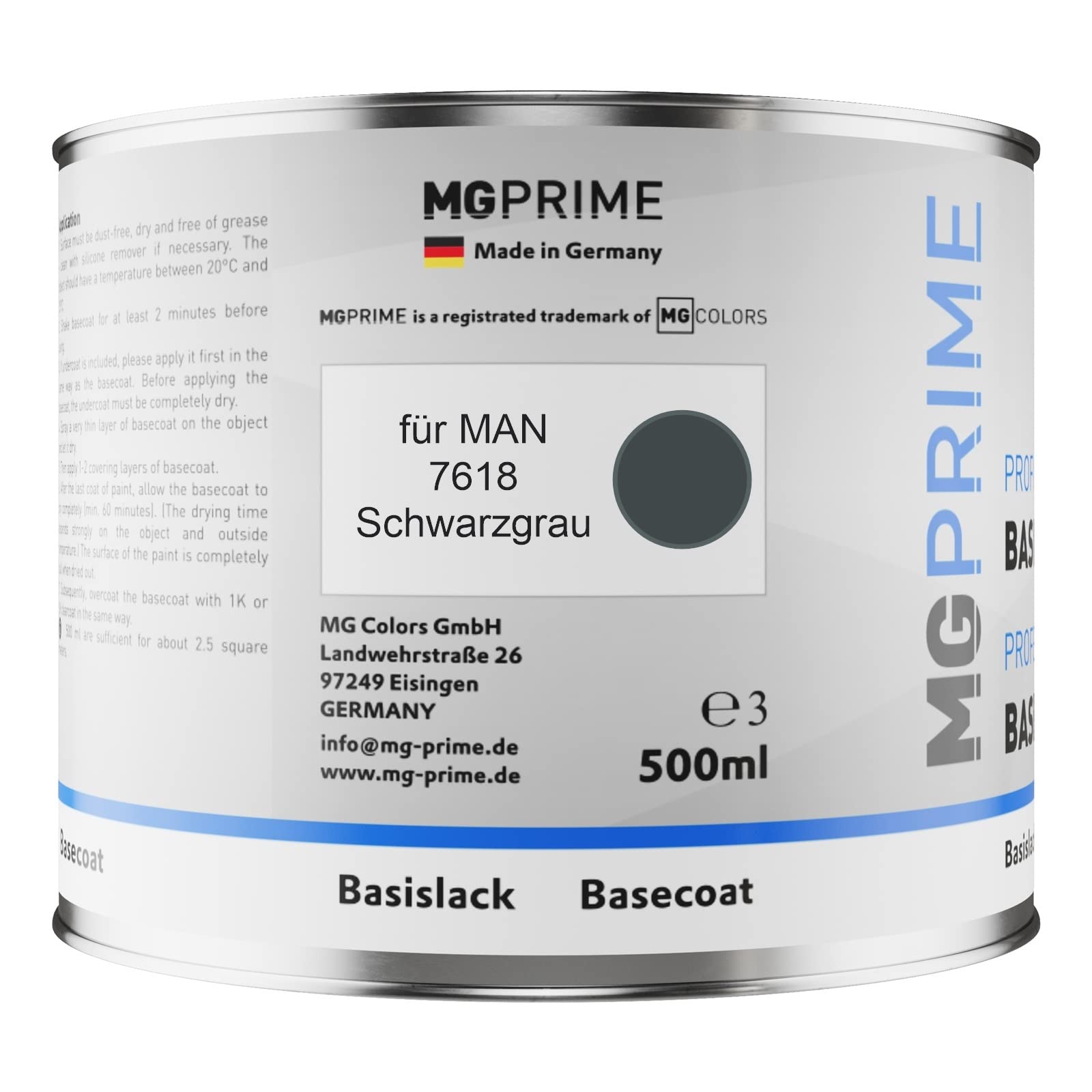 MG PRIME Kit pots de Peinture voiture pour MAN 7618 Schwarzgrau 1,25L
