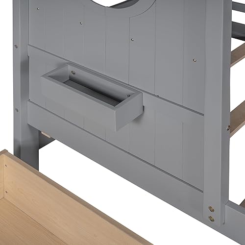 Miniatura 7 de MERITLINE Cama individual para niños, cama de piso individual, cama de piso estilo Montessori con estante, cama de casa de madera, no necesita