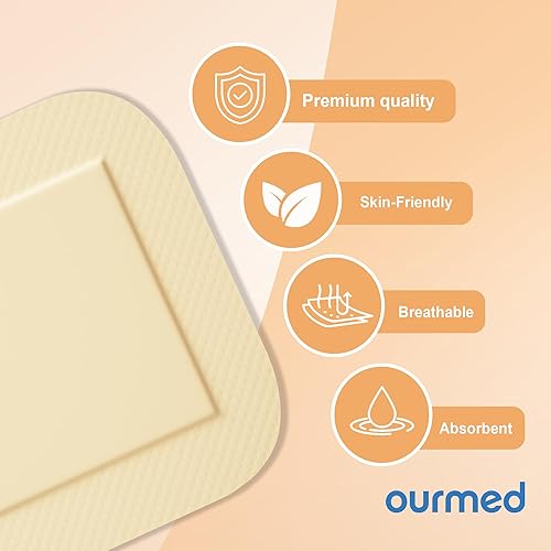 Miniatura 3 de Apósitos de espuma de silicona (2 x 5 pulgadas, 10 paquetes) con borde adhesivo tierno, vendaje absorbente avanzado estéril, cuidado de heridas para