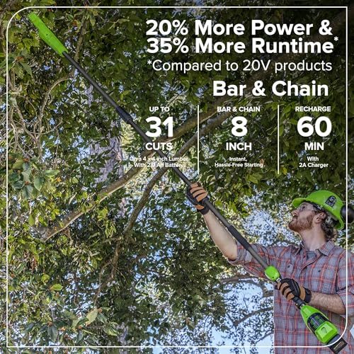 Image of Greenworks 24V 8 in Pole Saw Hedge Trimmer Kit, 2.0 Ah Battery and Charger