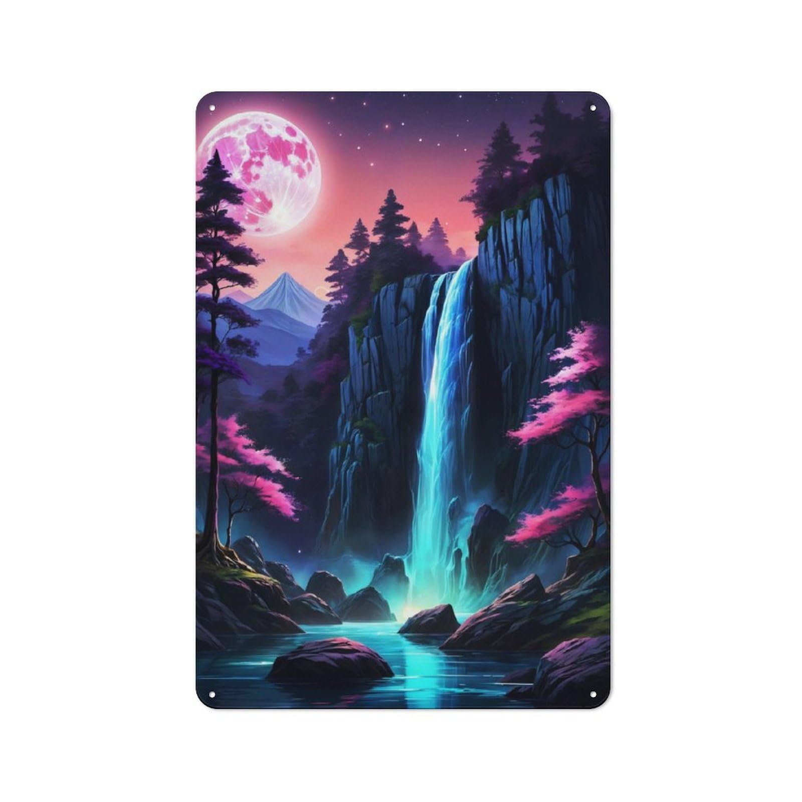 Junmoney Waterfall Night Atmosphere Retro Tin Sign 30X20cm For Workshop Wall, For Collectors Of Retro Metal Wall Decor