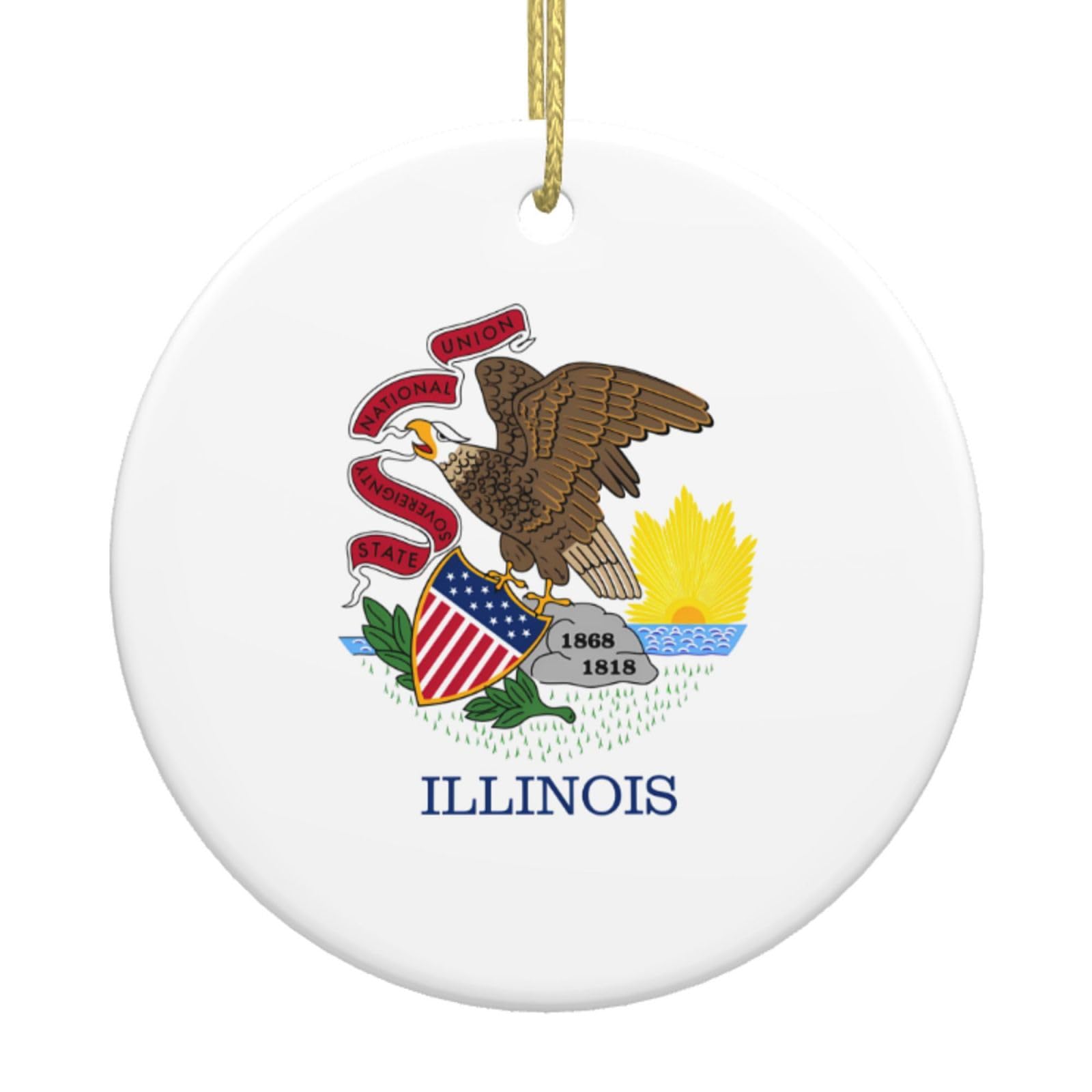 Illinois State Flag Printed Christmas Tree Ceramic Ornaments Holiday Decoration Christmas Unique Pendant for Christmas Party