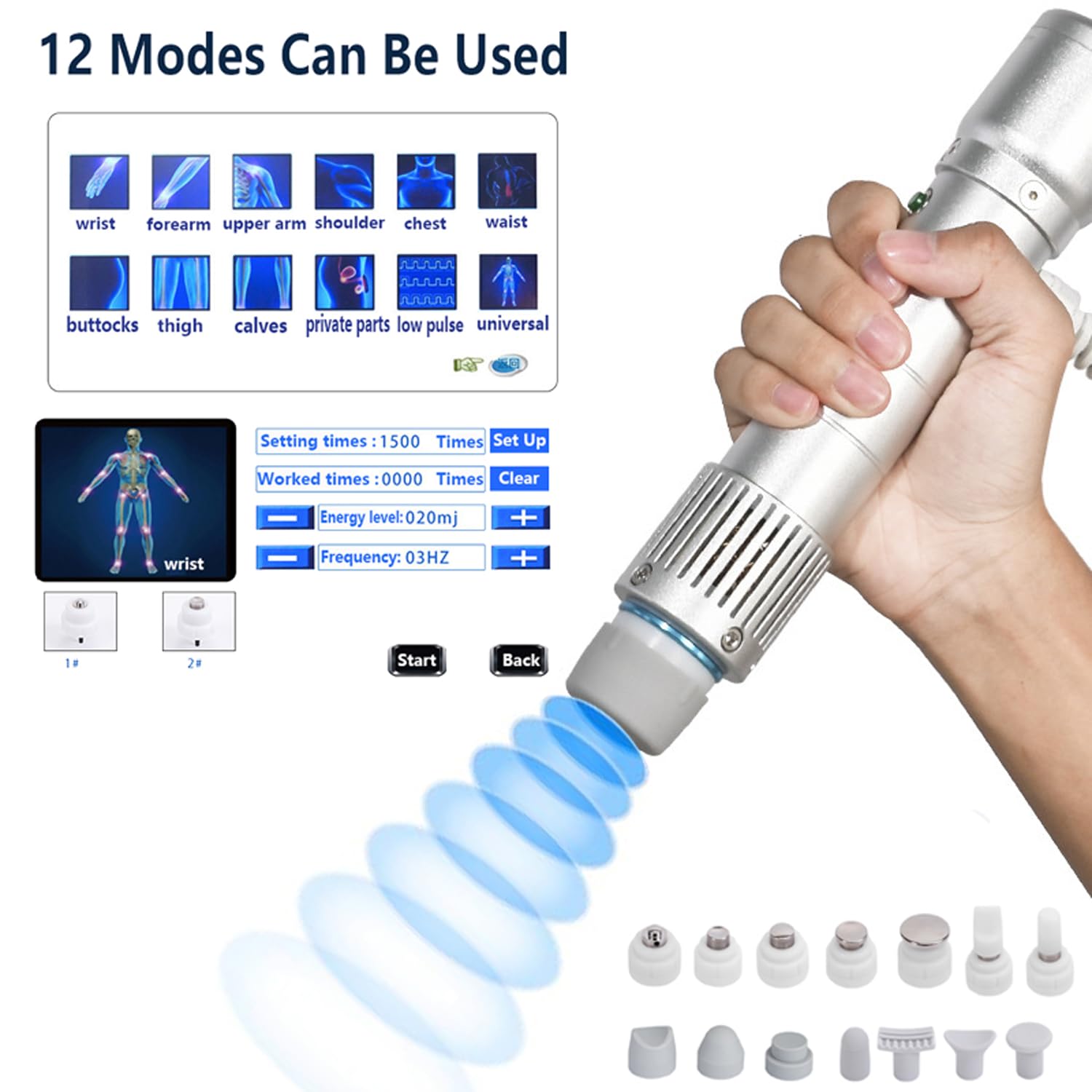 Macchina per Terapia ad Onde d'urto v100, Dispositivo Onda d'urto Fisioterapia Disfunzione Erettile Elettromagnetiche Apparecchio Massaggiatore Muscolare Portatile, Sollievo dal dolore