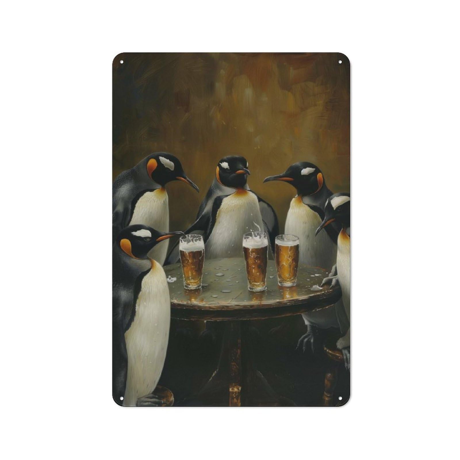 Junmoney Penguins Beer In A Tavern Printed Metal Sign 30X20cm For Kitchen Or Home Bar, For Kitchen Decor Lovers, For Retro Home Interiors