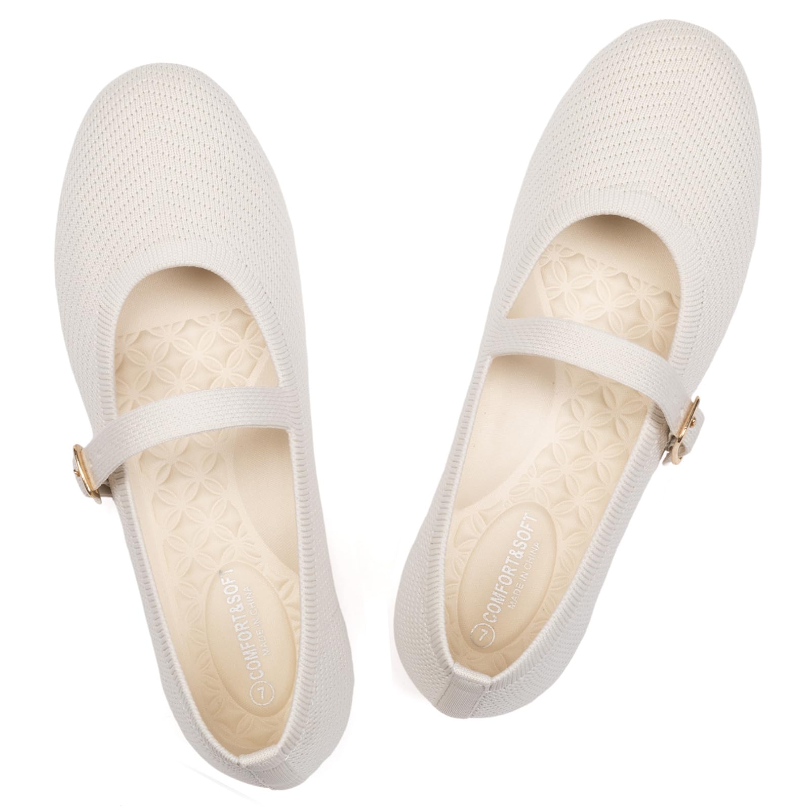 Frank Mully Women's Mary Jane Flats Comfortable Dressy Ballet Flats Casual Round Toe Slip On Washable Knitted Fabric Office Work Woman Shoes