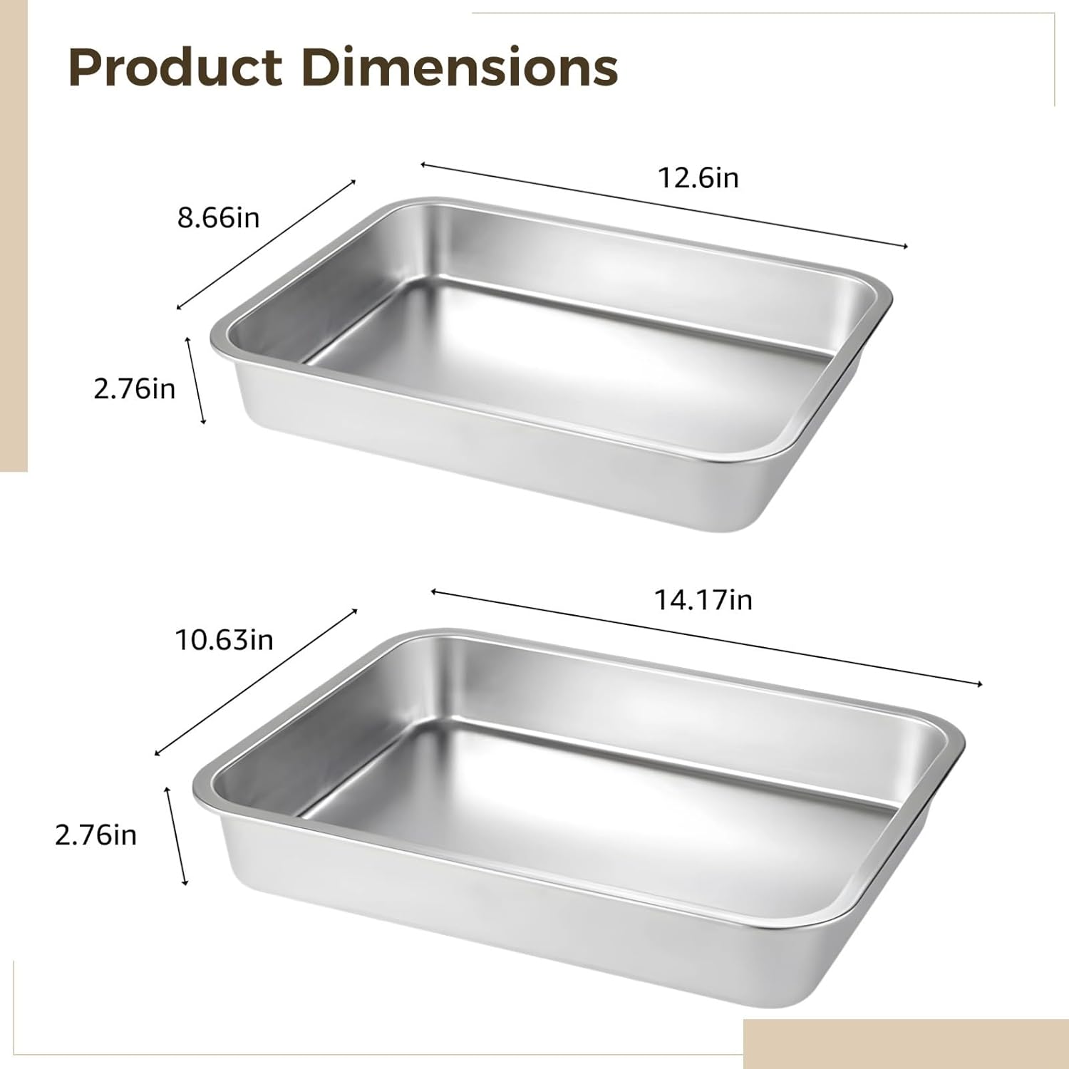 2-Piece Stainless Steel Lasagna Baking Pans, Extra, Oven Safe, Perfect for Lasagna, Roasting & Cakes
