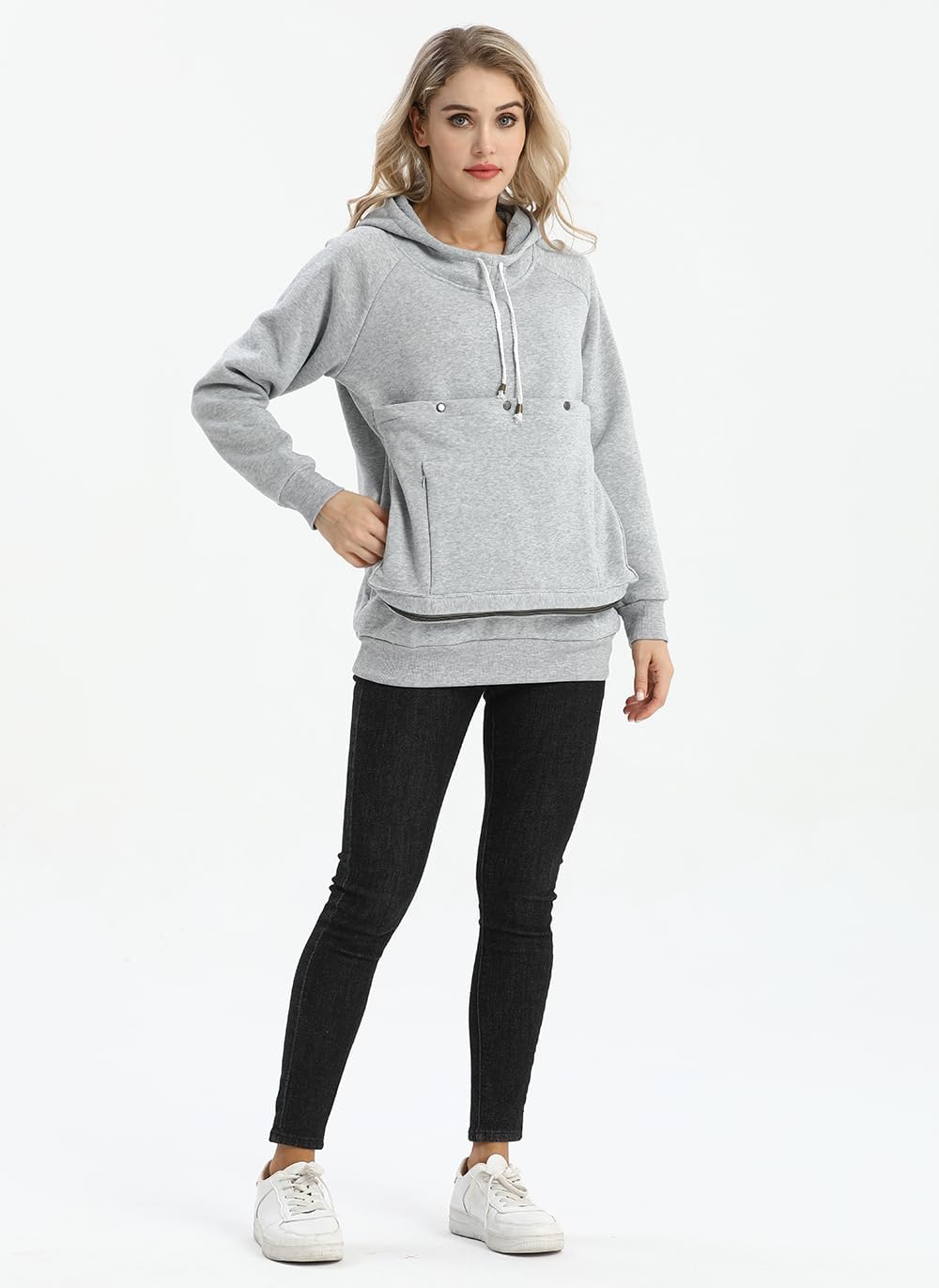 Pet Cat Dog Pouch Hoodie Small Animal Carrier – Kitten Puppy Pouch Sweatshirt Holder Fleece Unisex Hoodies Light Grey