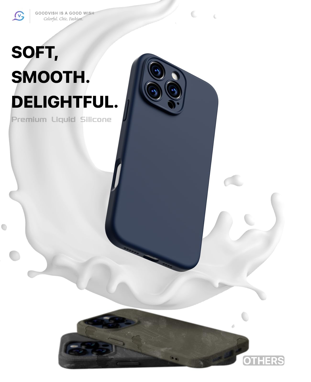 GOODVISH 3 in 1 Silicone Cover per iPhone 16 Pro Max 6.9", Custodia con 2 Pellicola Vetro Temperato [Protezione Fotocamera] Protezione Anticaduta Case per Cellulare Antiurto Resistente, Blu Navy