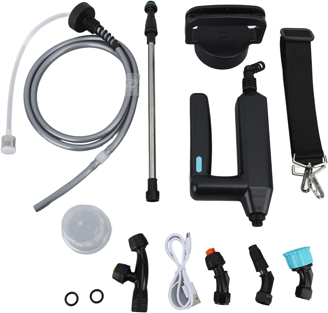 All components of the GOWENIC 8L Electric Sprayer laid out