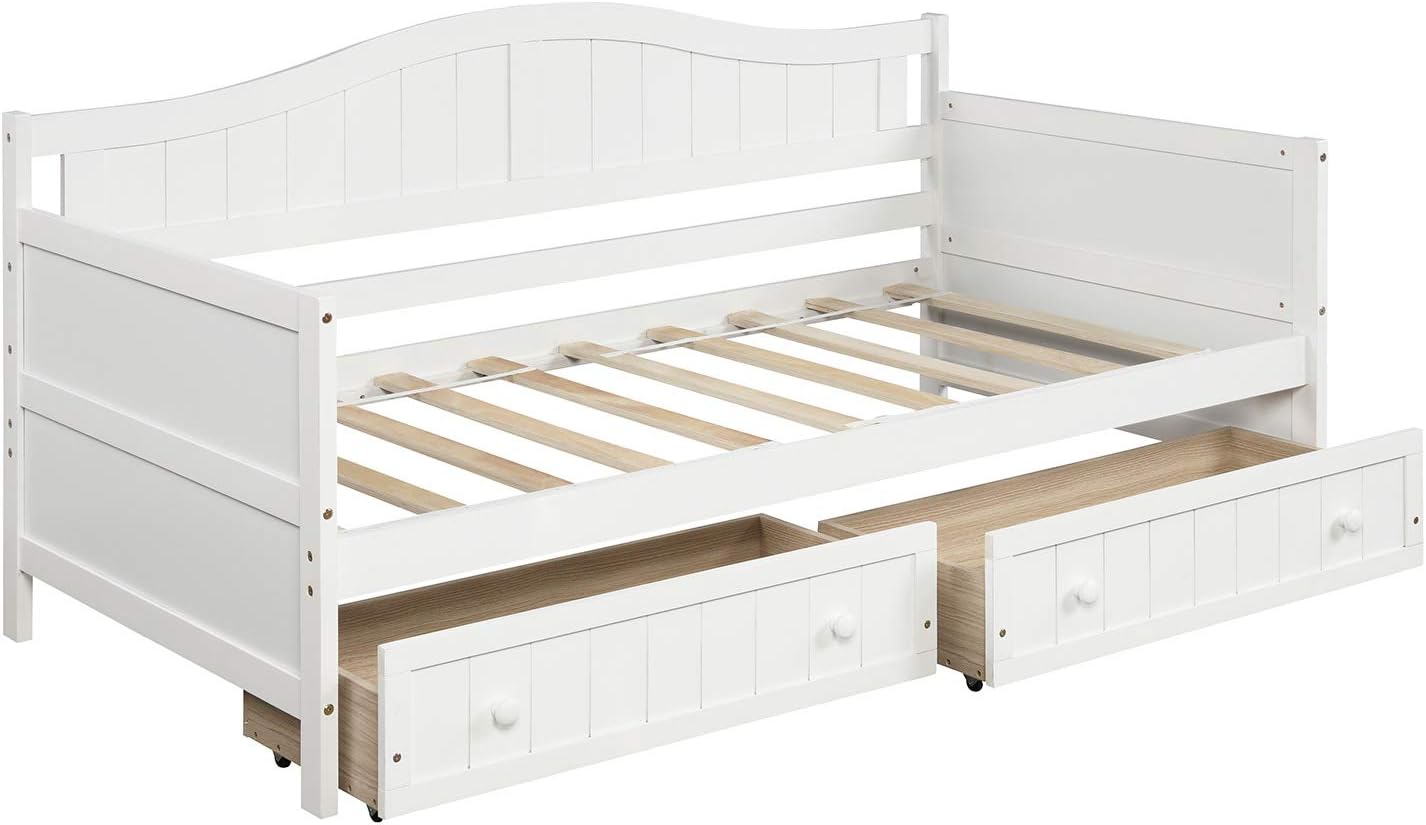 Harper & Bright Designs Wood Daybed with Storage Drawers, Twin Daybed Sofa Bed Frame for Bedroom, Guest Room, Living Room