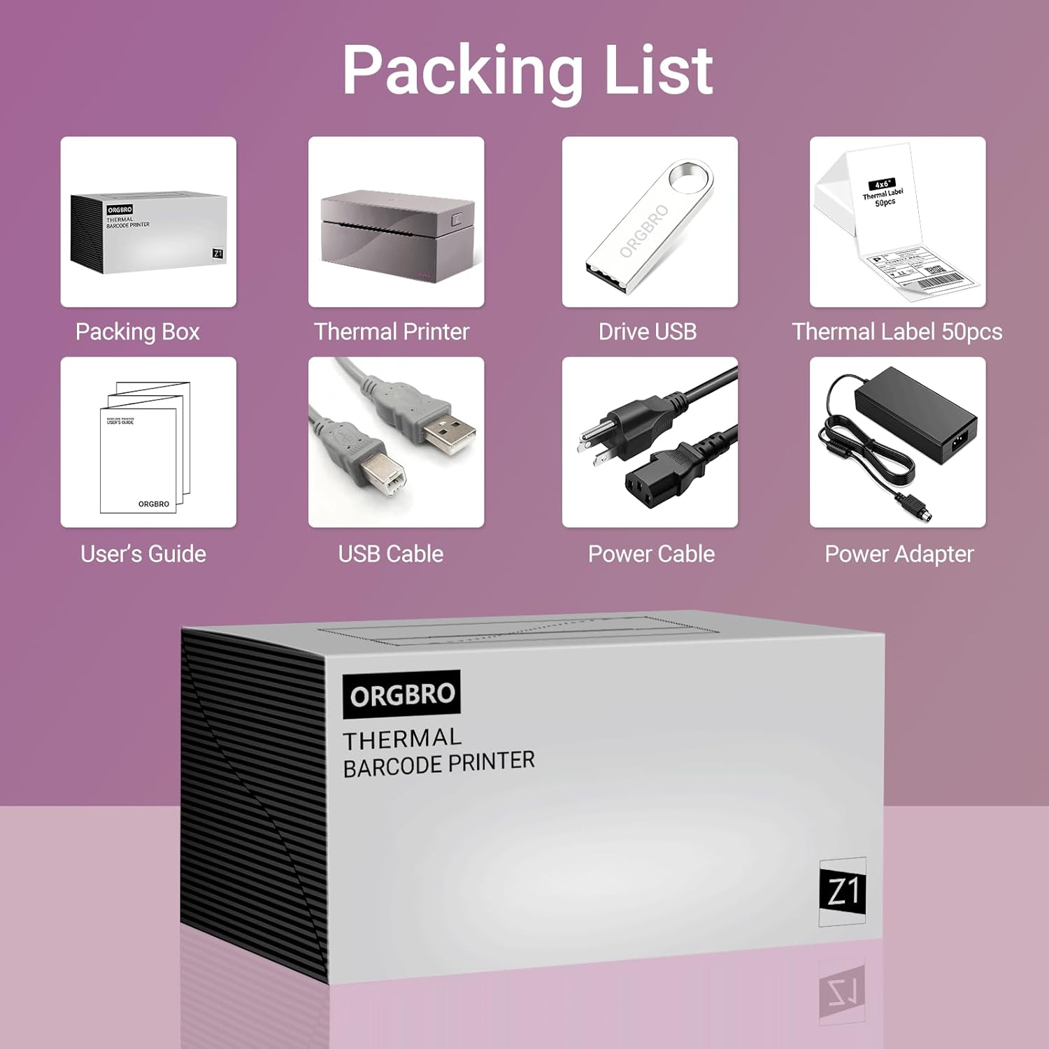 ORGBRO Z1 Shipping Label Printer, 4x6 Thermal Label Printer for Small Business, High Speed Sticker Maker for Commercial Grade Shipping Packages, Used for Amazon, Ebay, Shopify, USPS (USB Only)