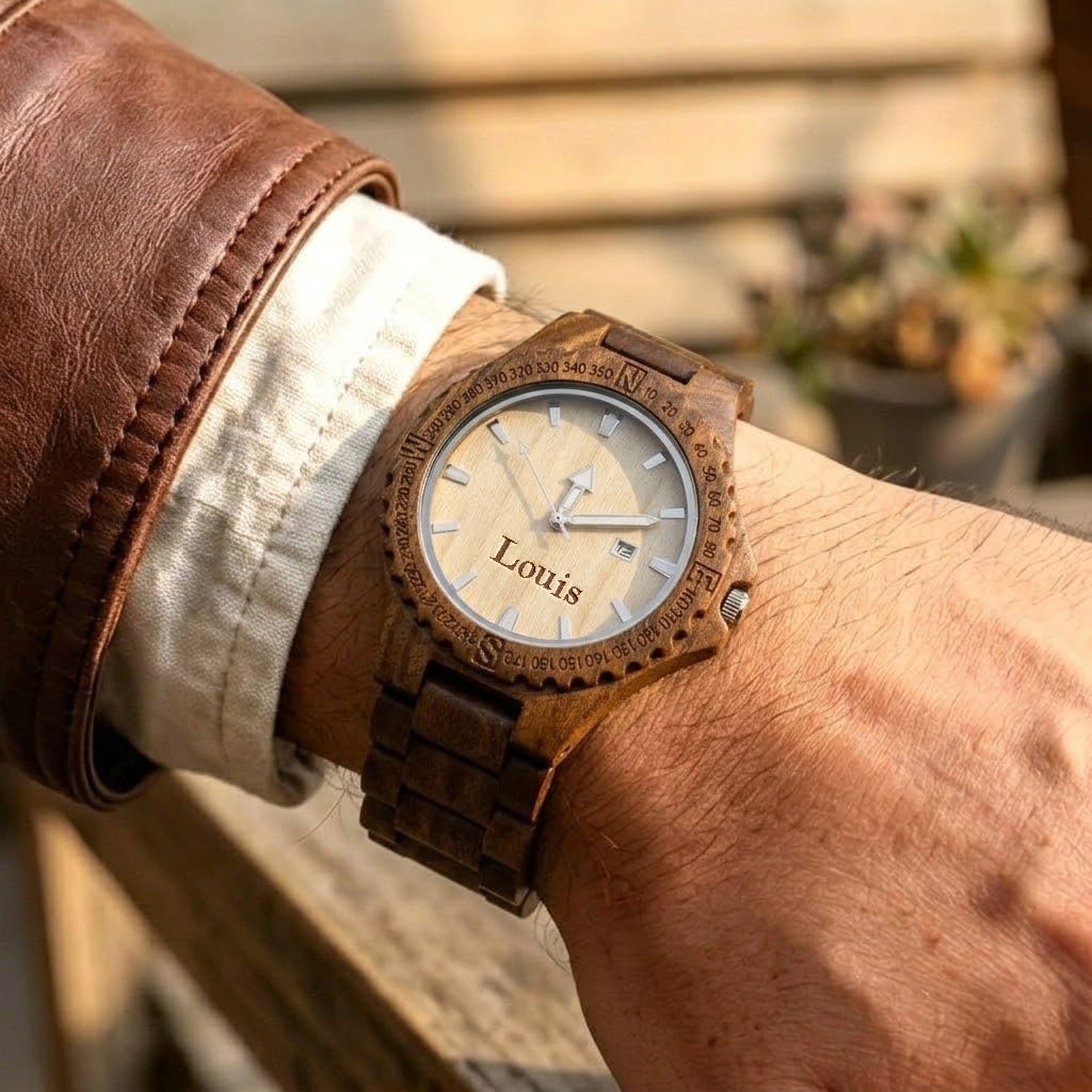Regalo personalizado para hombres – Reloj de madera grabado personalizado, 8º aniversario de boda para marido, regalo del día del padre para marido, regalo de cumpleaños para marido