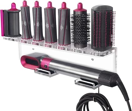 Affogato Wall Mount Holder Compatible with Dyson Airwrap Styler Accessories Acrylic Storage Holder Compatible with Dyson Airwrap Attachments Organizer Rack for Wand Barrels Brushes, Transparent Clear