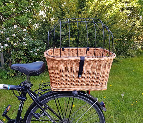 Hundefahrradkorb für Gepäckträger aus Weide mit Gitter 50 x 38 cm Eckig Natur (N-S) (mit Kissen)