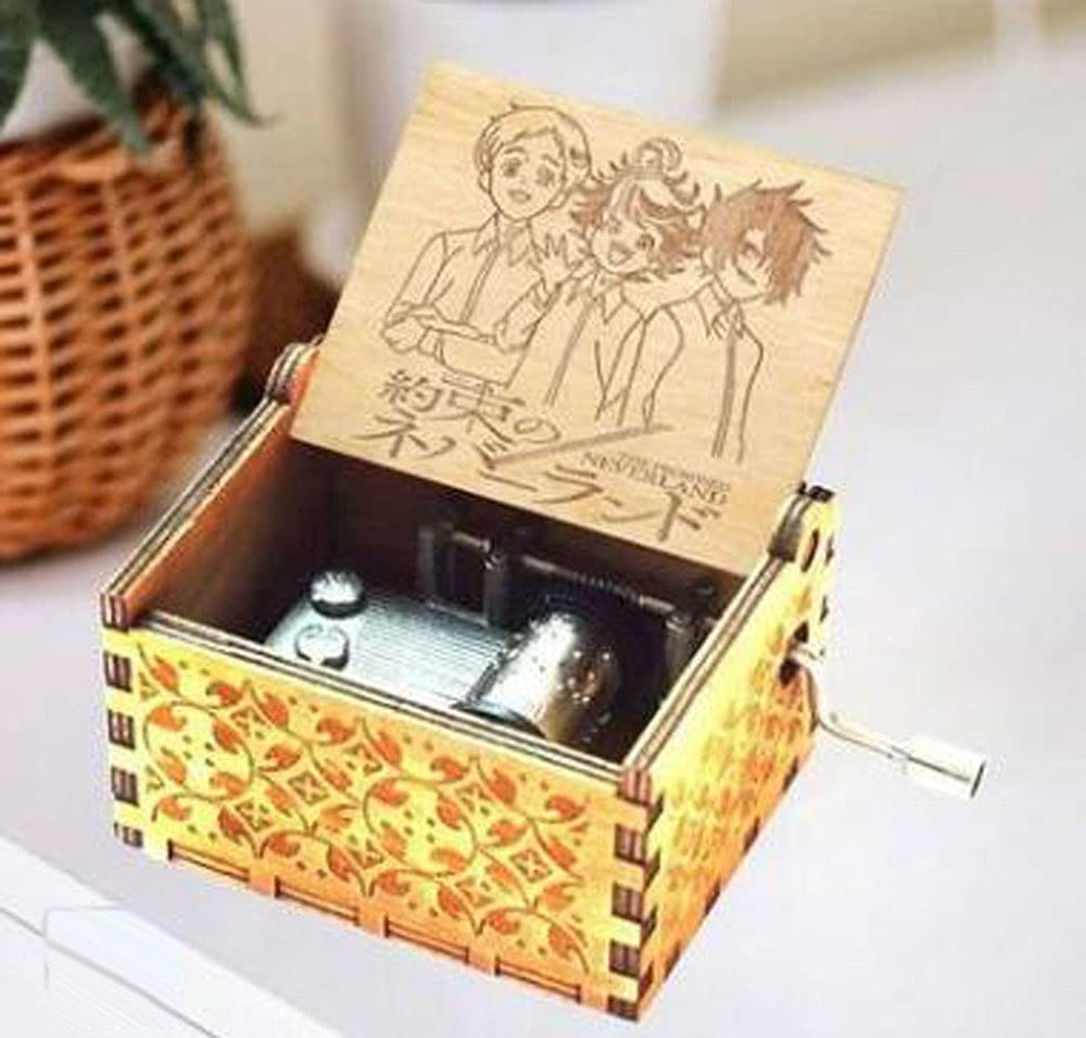 Cuzit The Promised Neverland Music Box Engraved Hand Crank Isabella's Lullaby Music Box Wooden Tiny Musical Box