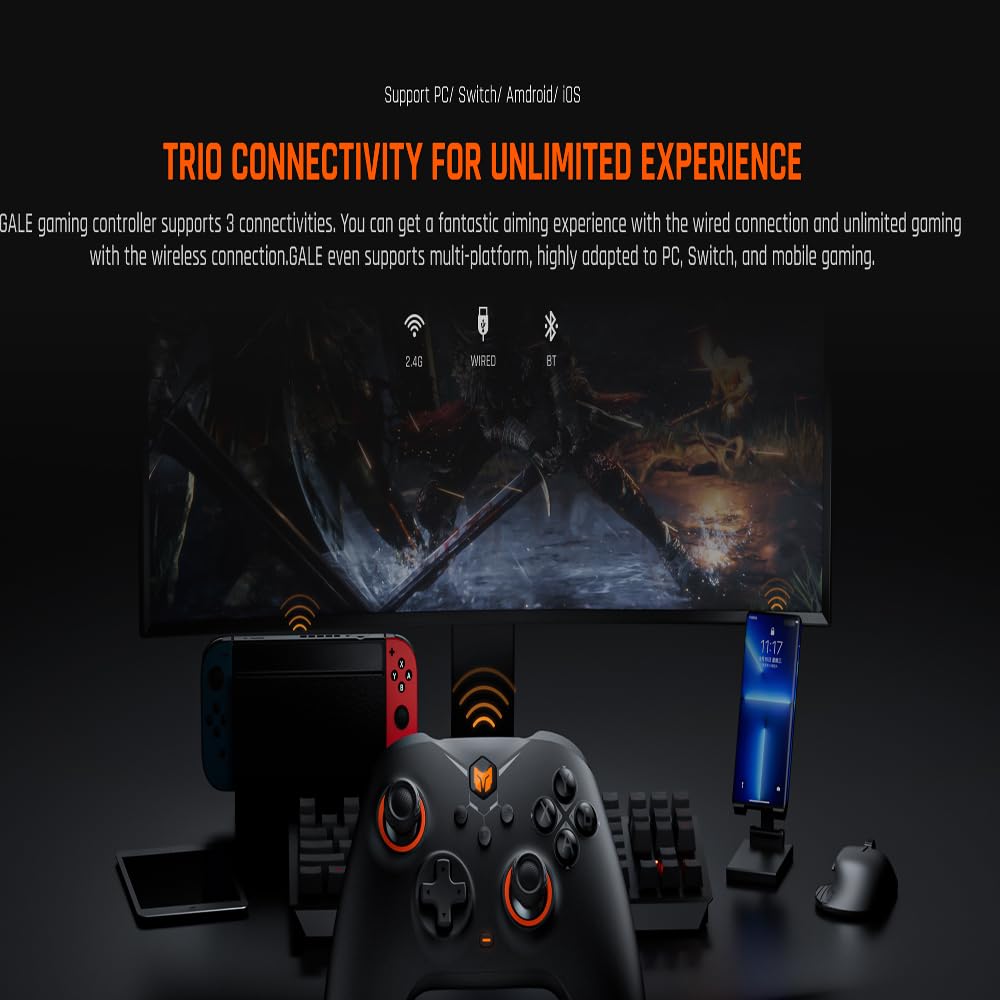 BIGBIG WON Gale PC wireless Controllers Motion Aiming, Hall Trigger, 4 pulsanti personalizzati, App Control Game Controller per PC/Switch/iOS/Android Con dock di ricarica (Nero)