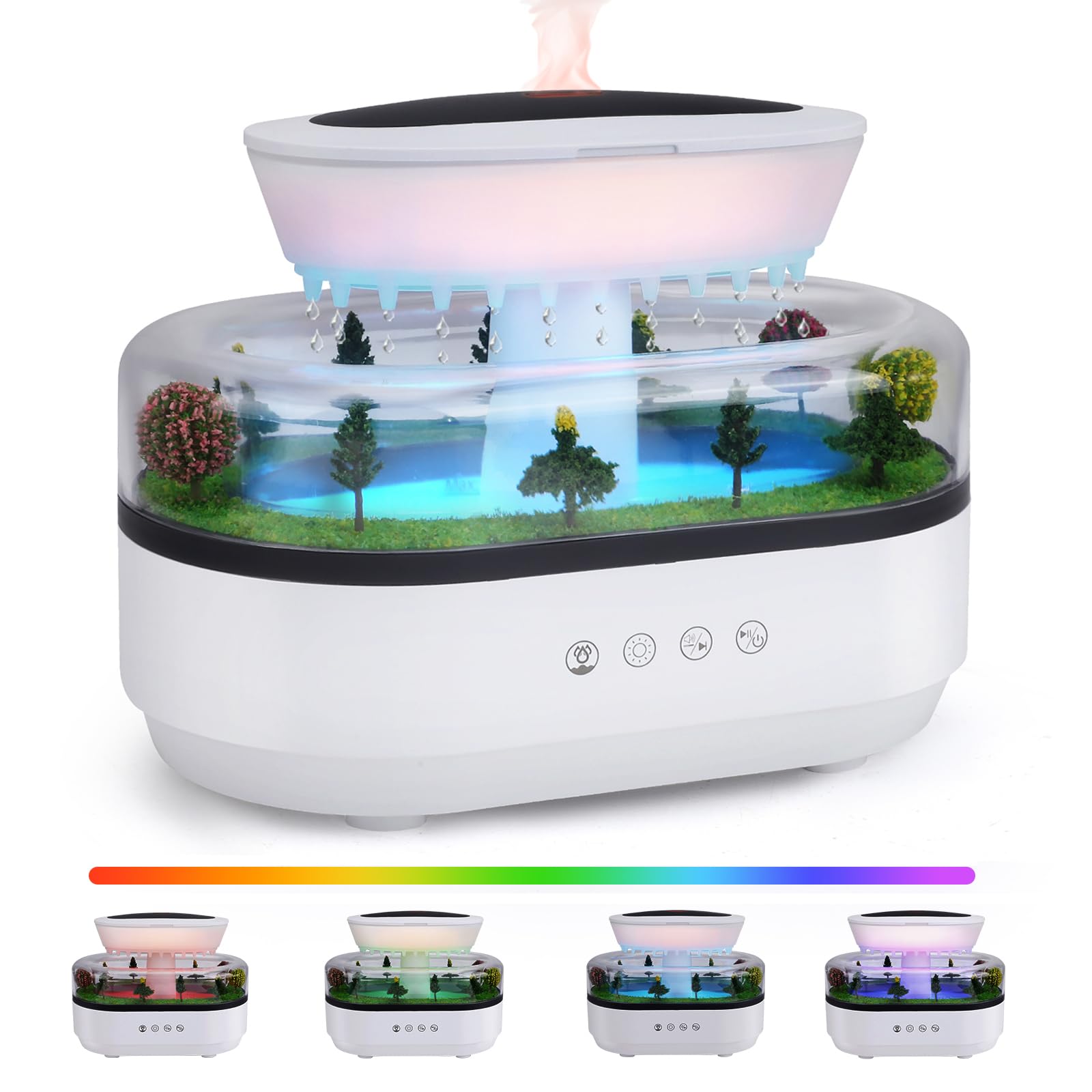Diffuseur d'Aromathérapie, 250ML Humidificateur d'air à Effet Gouttes de Pluie avec Micro-Paysages, Lumières LED 7 Couleurs et Bruit Blanc, pour Chambres à Coucher et Chambres d'enfants