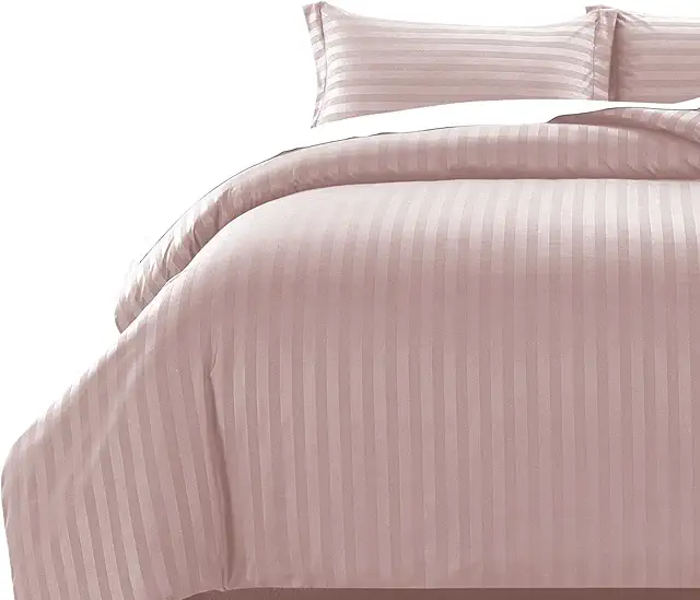 King Size Satin Duvet Cover Set - Reversible Stripes, Hypoallergenic