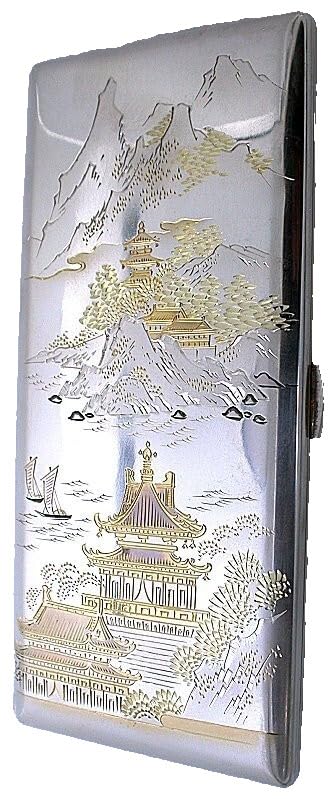 Vintage Japanese Engraved .950 Sterling Silver Cigarette Money Cash Case EBS9496