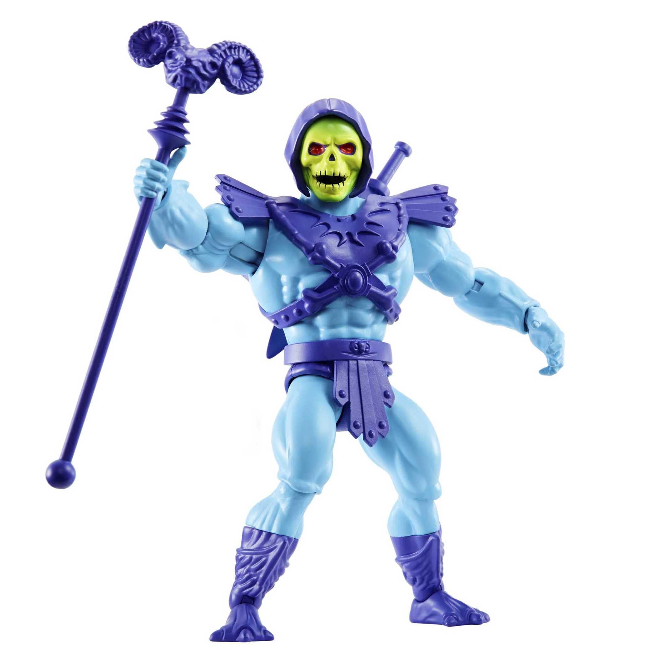 Masters of The Universe Origins Figura de acción de Skeletor, Juguete de Villano de televisión de 13,97cm, Motu 1980, diseño detallado con arnés, báculo Havoc y Espada, JNP98