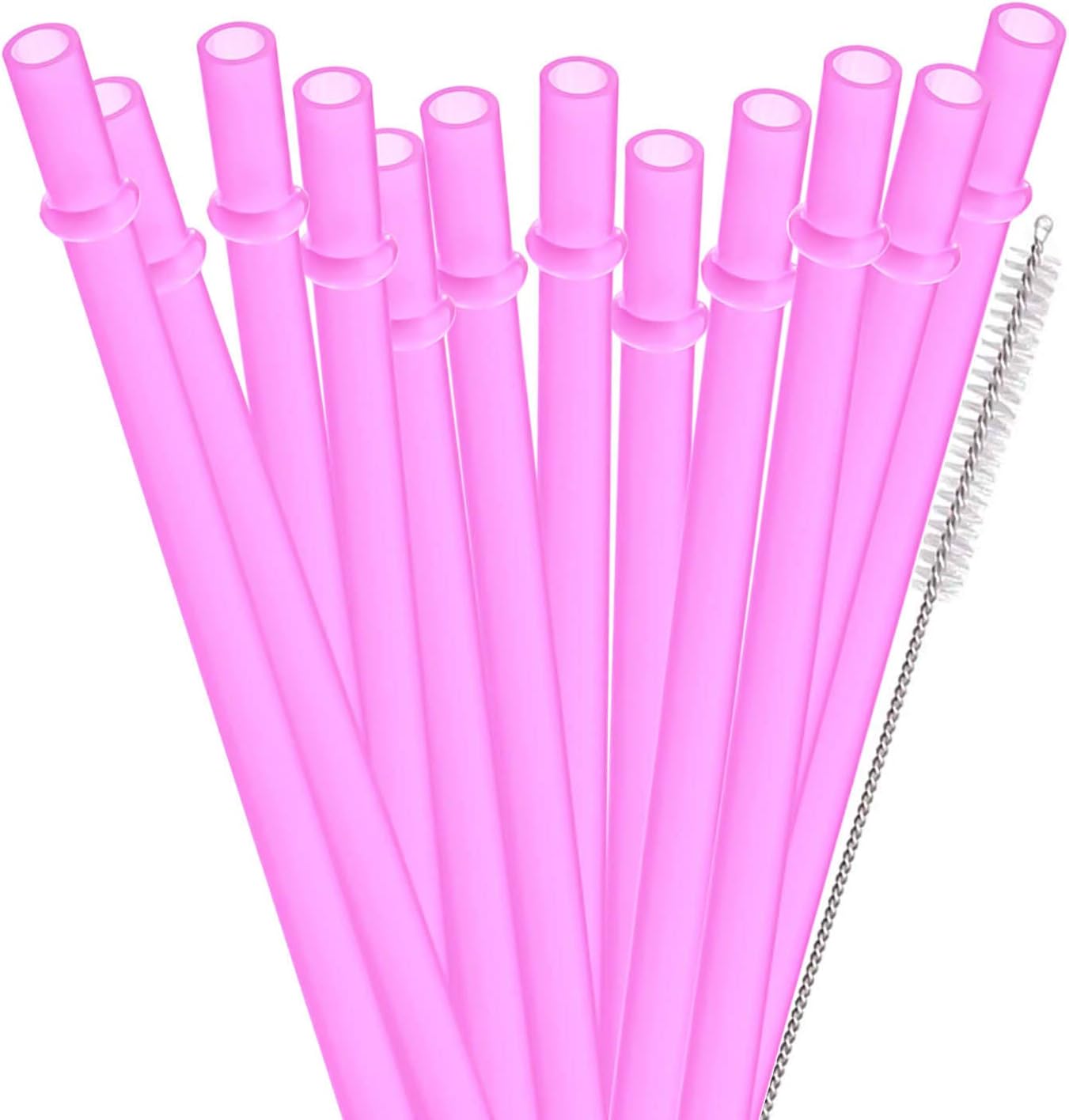 Dakoufish 12 Piece 9 Inch Reusable Plastic Thick Drinking Straws BPA Free Mason Jar Straws Plain Color (9inch,Rose)