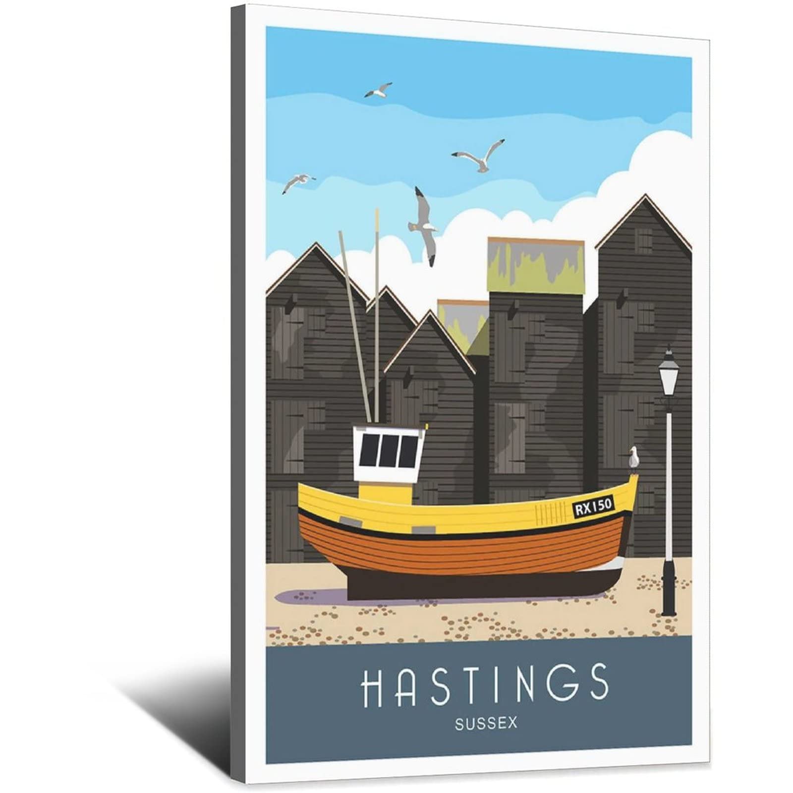 Uejd Frame-Style Vintage Hastings Sussex Fishing Huts Travel Poster Decorative Posters Modern Bedroom Canvas Art Poster Picture Painting Posters Wall Decor Art Gift