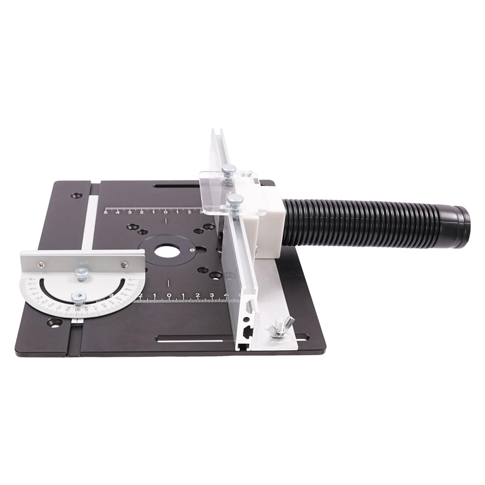 Frästisch Einlegeplatten, Aluminiumlegierung mit Klarer Skala, Frästisch Einlegeplatte für Oberfräsen, Router Table Insert Plate, Fräsplatte Gravur-Hilfswerkzeug mit Gehrungslehre (Schwarz)