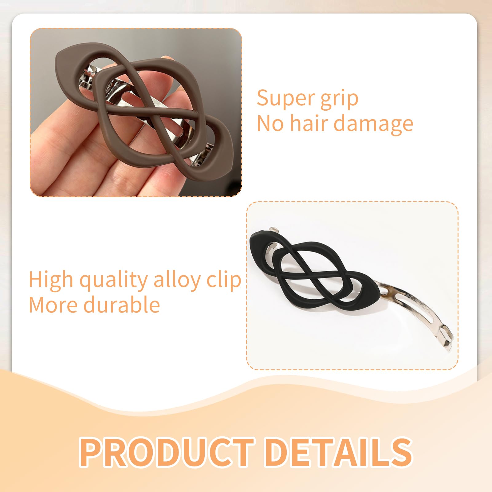 5 Pcs Flat Hair Clips, Hollow Curved French Barrette Hair Clip - Image 3
