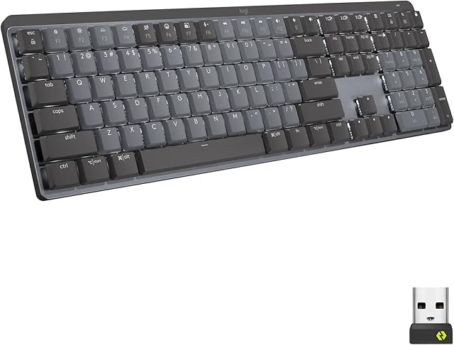 Logitech MX Mechanical Bezprzewodowa Klawiatura podświetlana Performance klawisze Tactile Quiet, QWERTY układ niemiecki - Szary