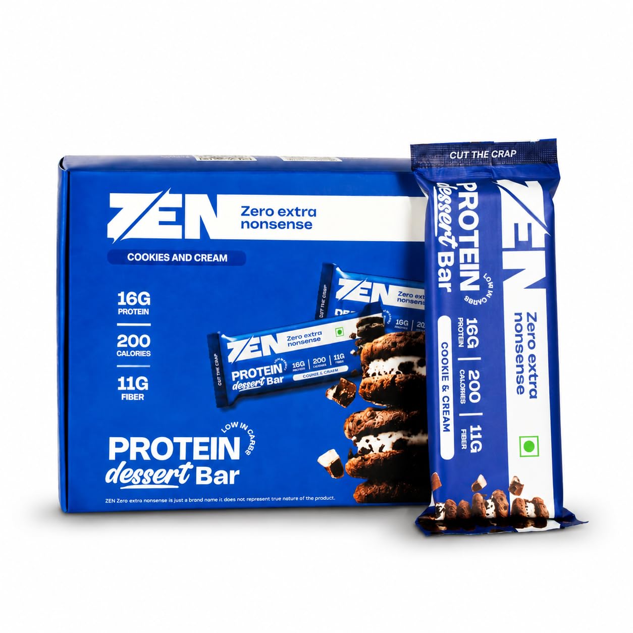 ZEN Protein Dessert Bar Cookie & Cream Flavor, High Protein Snack Bar With 16G Protein, 11G Fiber, No Added Sugar, Low Carb Nutrition Bar for Fitness, Gym, Travel & Healthy Snacking (Pack of 6)-image-47
