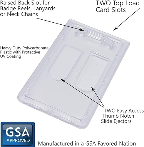 Miniatura 10 de Specialist ID - Paquete de 2 soportes resistentes de doble cara, capacidad para 2 tarjetas, vertical de policarbonato, insignias de plástico duro