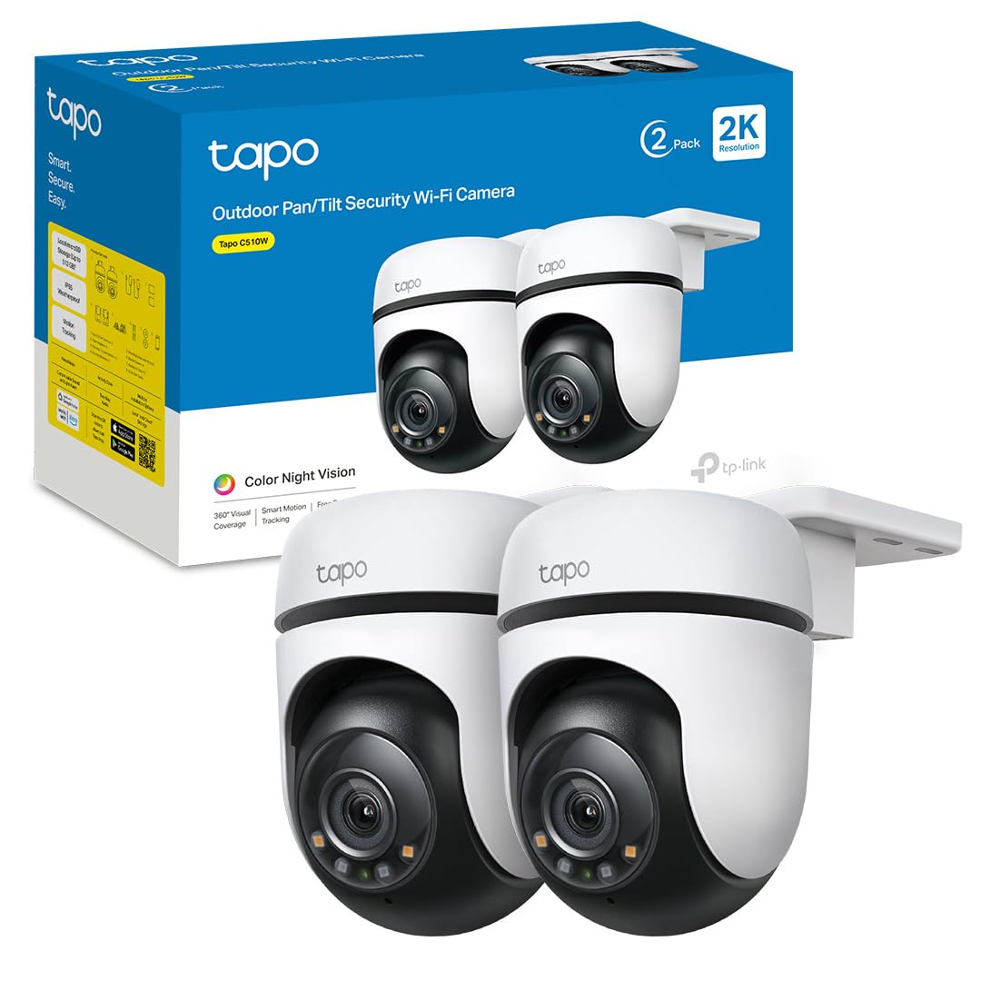 Tapo 2K Caméra de Surveillance WiFi extérieur 360°, Vision Nocturne Couleur, Détection de Personne et Suivi de Mouvement, Étanche IP65, Alarme sonore Personnalisable, C510W 2pack
