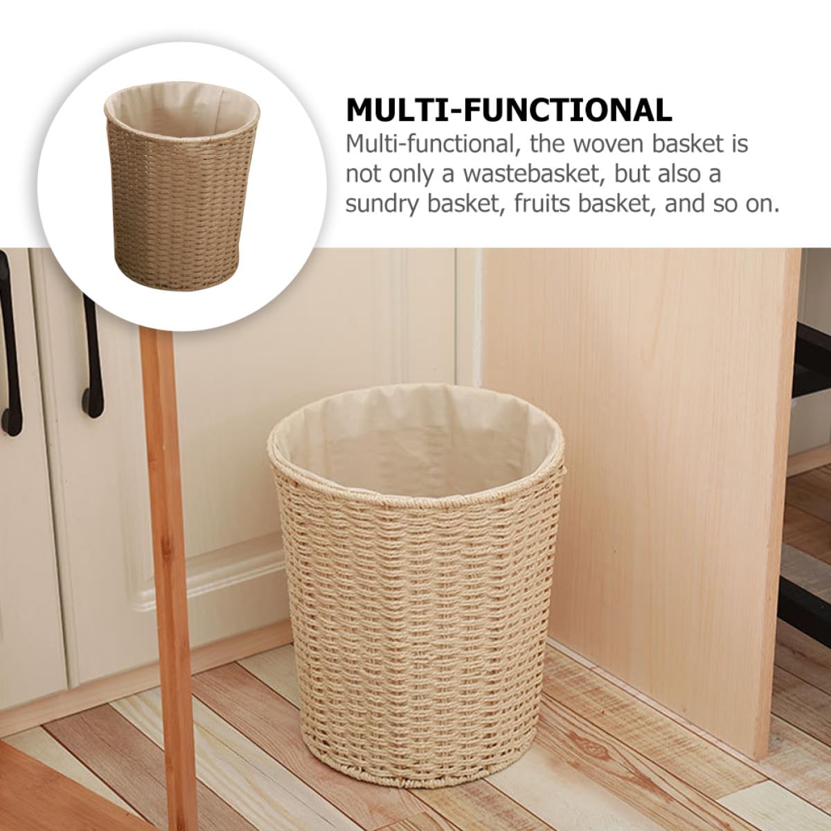 HOMSFOU Papierkorb Geflochten aus Rattan Leichter und Stabiler Aufbewahrungskorb fürs Wohnzimmer mit Schlichtem Design und Umweltfreundlichem Material Zufälliger Stil