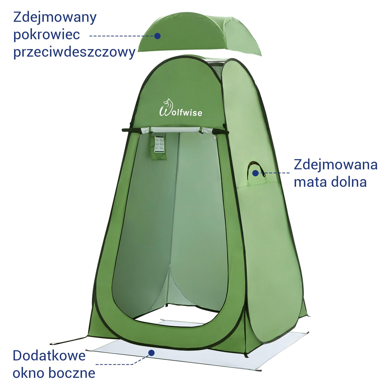 WolfWise Pop Up Prywatny namiot prysznicowy Przenośna zewnętrzna osłona przeciwsłoneczna Toaleta kempingowa Zmiana garderoby, zielona