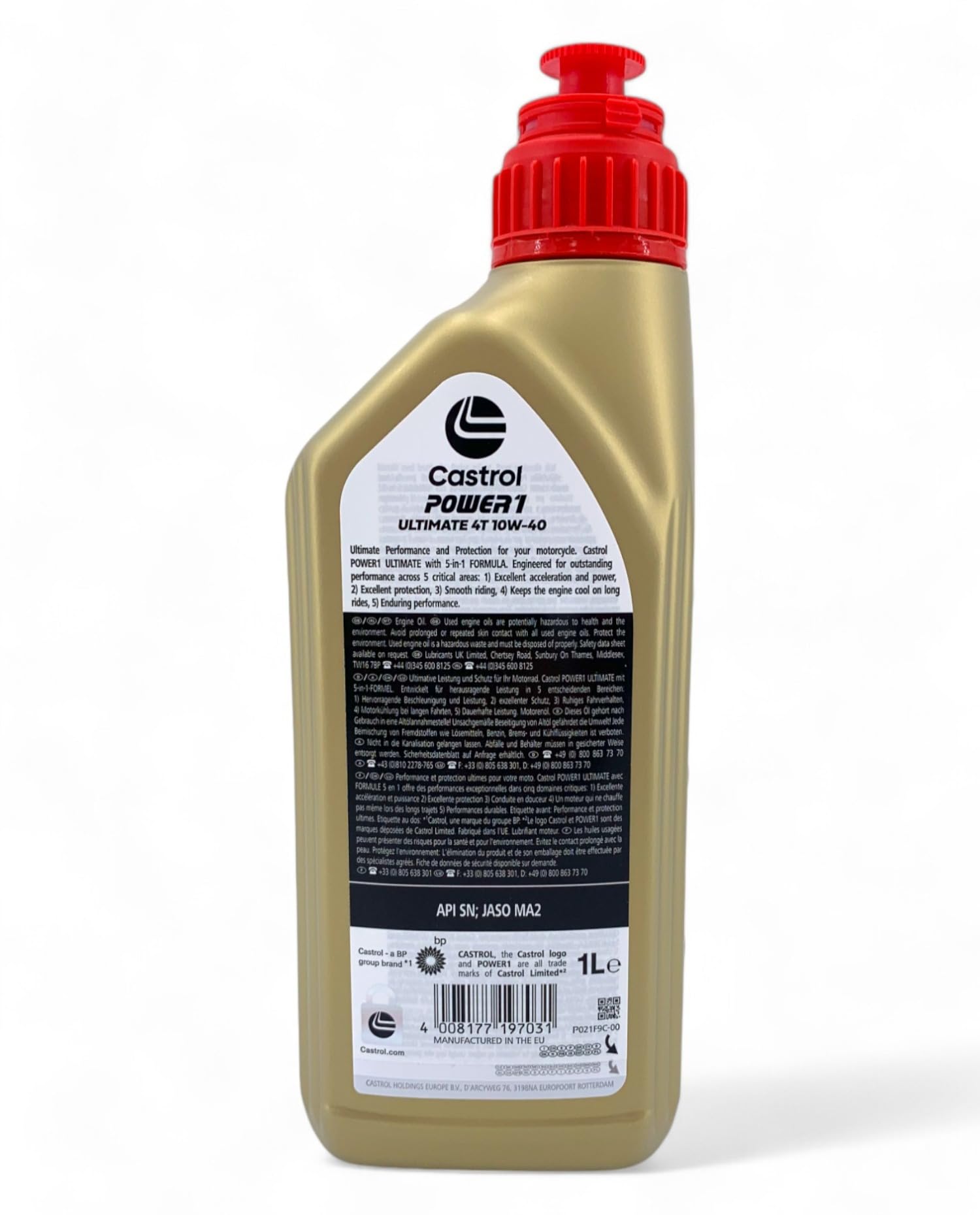 Aceite motor motos y scooters lubricante Castrol Power 1 Ultimate 4T 10W40 con Llavero sacacorchos 4x1lt